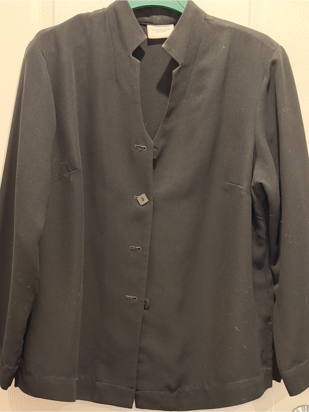 Liz Claiborne Woman Black Career Jacket Blazer 2X Minimalist Open Front chic